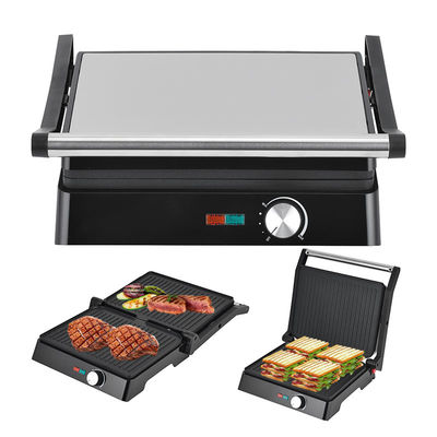 2200W گرل الکتریکی Panini سازنده دما قابل تنظیم ساندویچ فشار توستر باز 180 درجه فولاد ضد زنگ تماس گرل