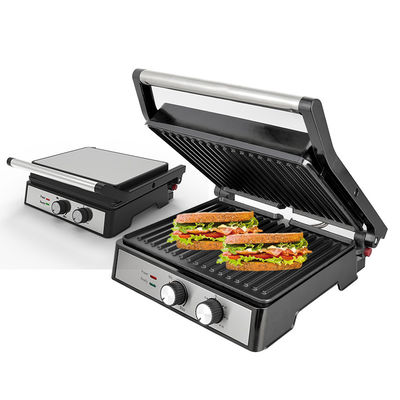 2200W گرل الکتریکی Panini سازنده دما قابل تنظیم ساندویچ فشار توستر باز 180 درجه فولاد ضد زنگ تماس گرل