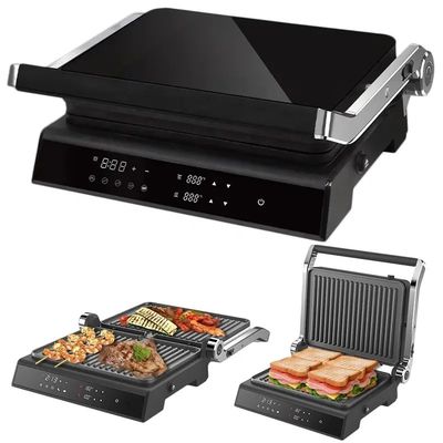 2200W گرل الکتریکی Panini سازنده دما قابل تنظیم ساندویچ فشار توستر باز 180 درجه فولاد ضد زنگ تماس گرل