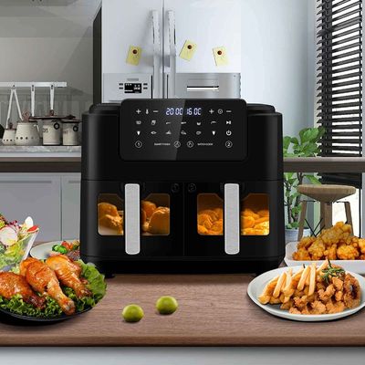 فرایر هوایی دو زون بدون روغن 9L بزرگ برای خانواده با 2 کشو 10 پیش تنظیم 2400W کم چربی