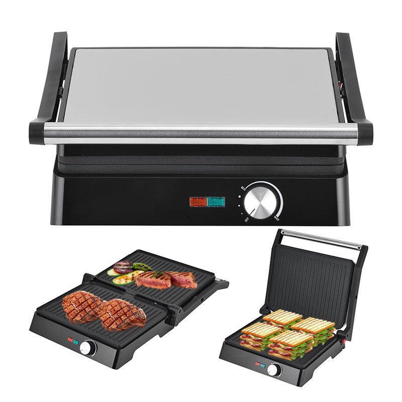 2200W گرل الکتریکی Panini سازنده دما قابل تنظیم ساندویچ فشار توستر باز 180 درجه فولاد ضد زنگ تماس گرل