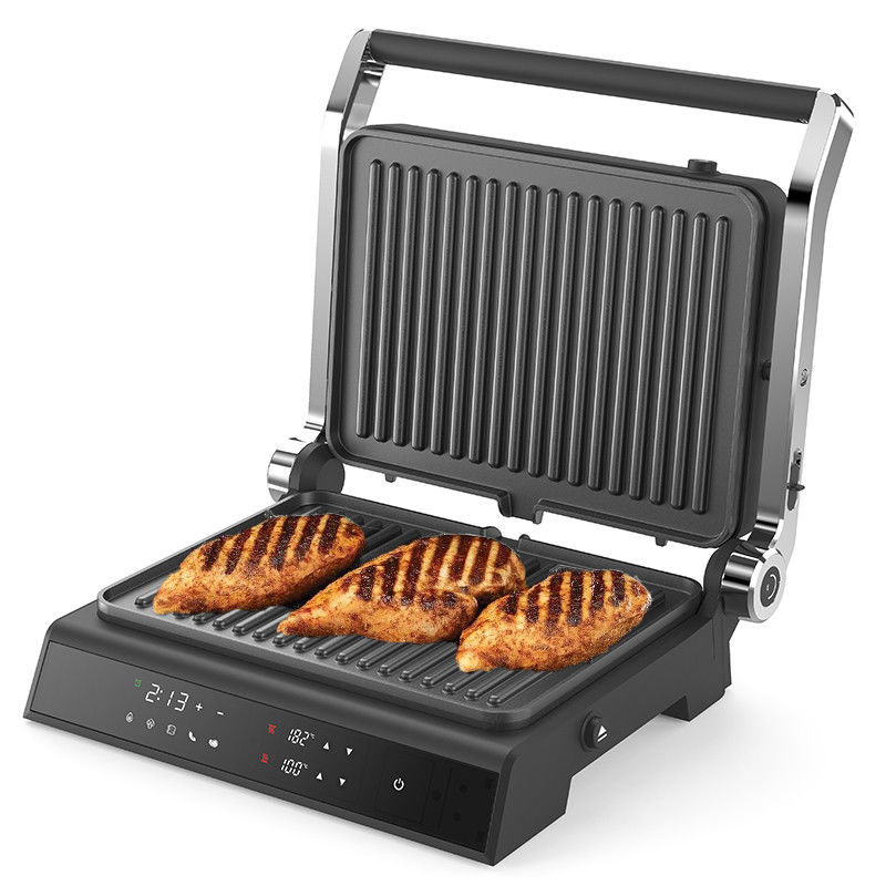 بشقاب قابل جدا کردن BBQ Panini Press Grill Griddle بدون دود در فضای داخلی بشقاب LED صفحه لمسی